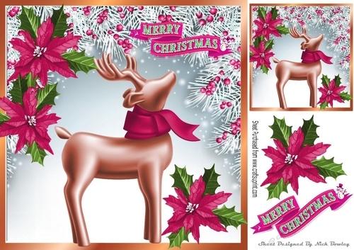 Pretty christmas deer in white berry frame 8x8 (pink)