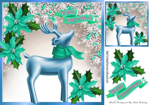 Pretty christmas deer in white berry frame 8x8 (blue)