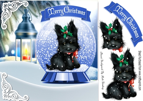 Cute scottie dog in snow globe with lantern 8x8