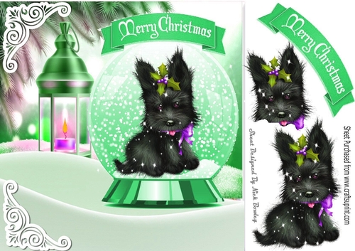 Cute scottie dog in snow globe with lantern 8x8 (green)