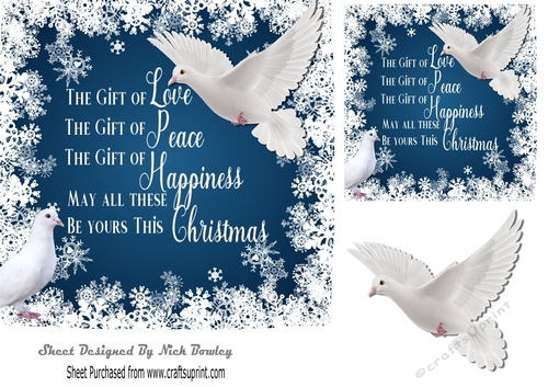 Pretty white doves in  blue snow flake 7x7 frame with verse
