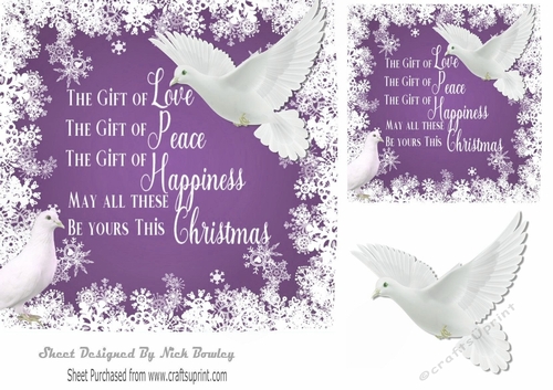 Pretty white doves in purple snow flake 7x7 frame with verse