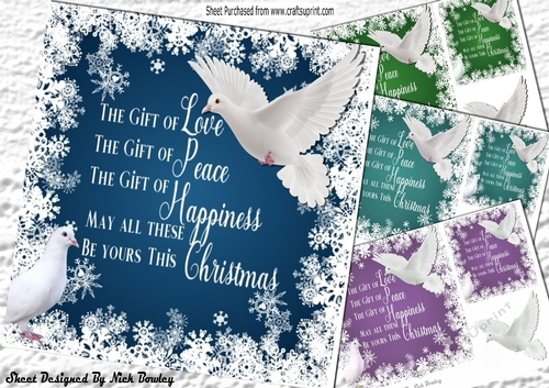  4 pretty white doves in snow flake frames with verse 7x7 card fronts mini kit