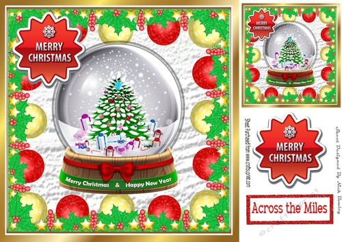 Christmas tree snow globe in bauble frame 8x8