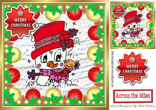 Lovely Chibi snowman in bauble 8x8 frame
