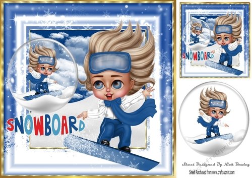 Boy on snowboard in blue having fun in the snow 8x8