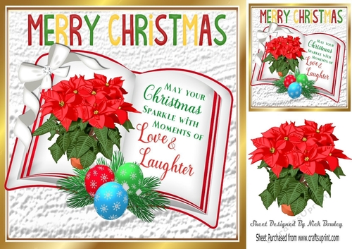 open book with verse poinsettias,  & bow 8x8