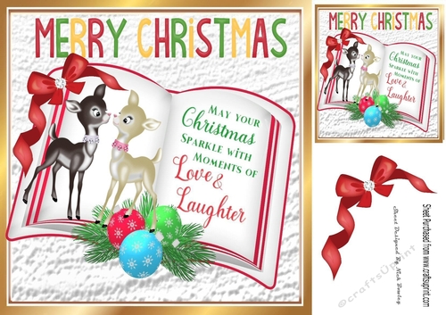 open book with verse and a pair of cute deers / bow 8x8