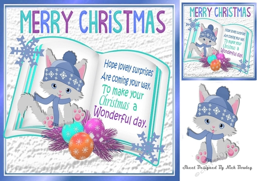 open book with verse and a cute kitten in blue hat 8x8