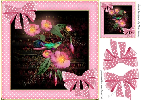 Pretty glow in the dark bird with flowers and polkadot bows 8x8