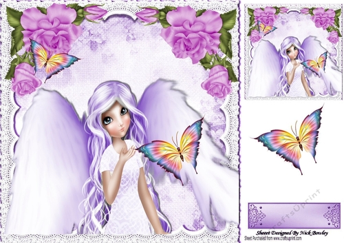 Pretty fantasy lilac angel with butterflies 8x8