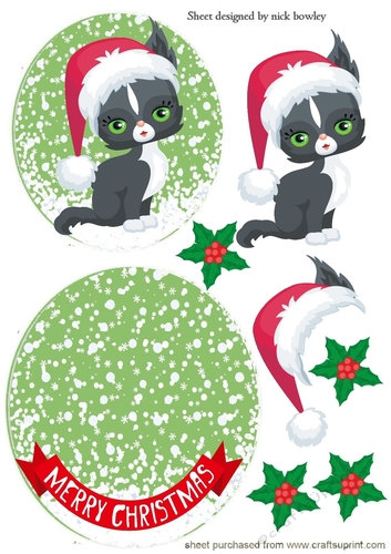 Cute water colour black cat in santa hat rocker card