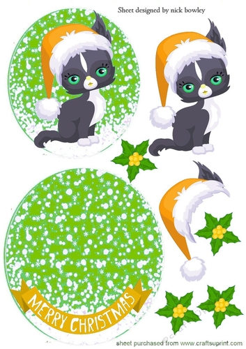 Cute water colour black cat in goldsanta hat rocker card
