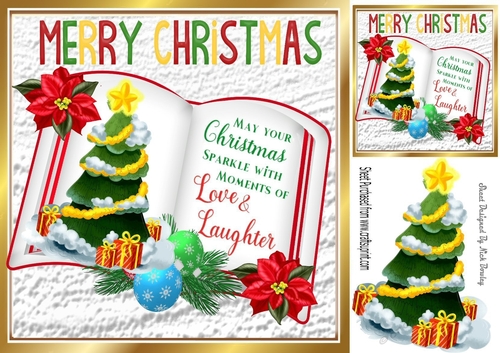 open book with verse and christmas tree with presents  8x8