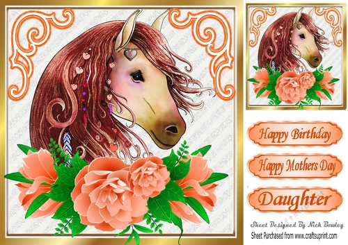 Beautiful water colour horse with peach roses 8x8