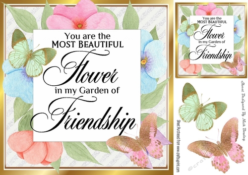 Pretty floral frame with FRIENDSHIP Verse with butterflies 8x8