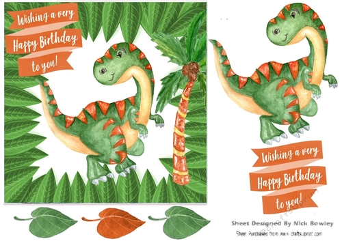 Dinos Birthday in green and orange leaf frame 7x7