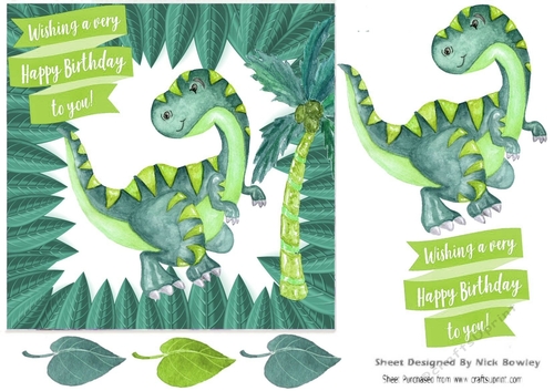 Dinos Birthday in turq and green, leaf frame 7x7