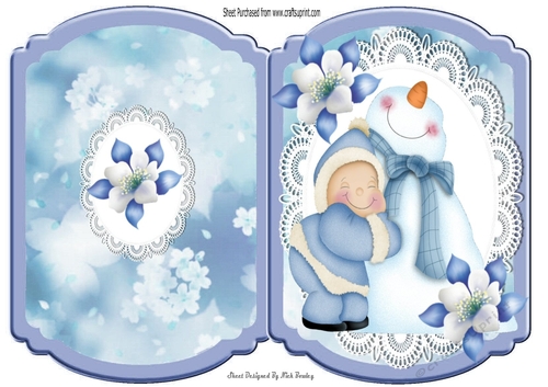 Snowman cuddles and blue poinsettias bracket card