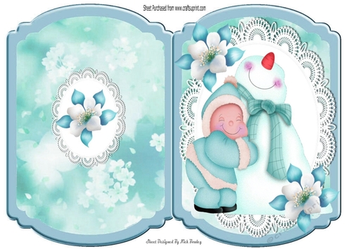 Snowman cuddles and turq poinsettias bracket card