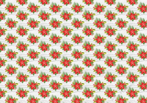 Red Poinsettias (small) on snow effect backing paper