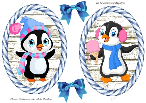 Two lovely striped blue  toppers with cute penguins 