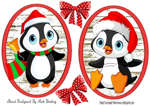 Two lovely toppers with penguins in santa hats and spot bows