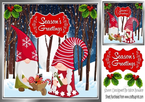 Gnomes in a enchanted forest with holly 8x8