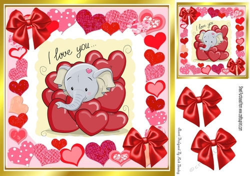 Love is in the air Cute ele in heart frame 8x8