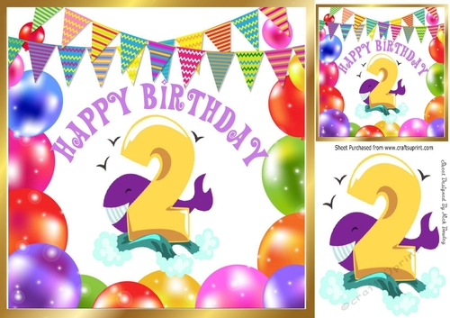 (2nd) Birthday with balloons and whale (yellow) 8x8