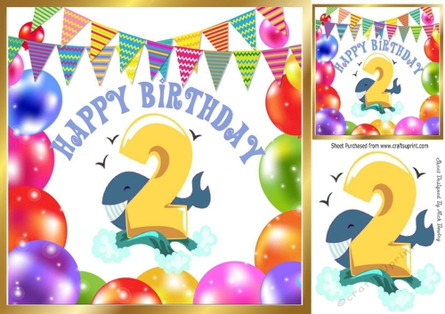 (2nd) Birthday with balloons and whale (Blue) 8x8