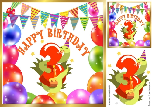 (3rd) Birthday with balloons and snake (orange) 8x8