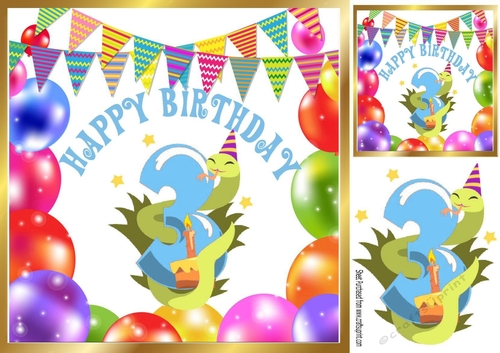 (3rd) Birthday with balloons and snake (blue) 8x8