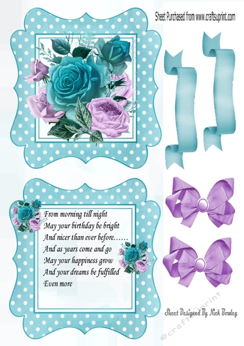 pretty purple and turq flowers with insert in polkadot frame 5x5