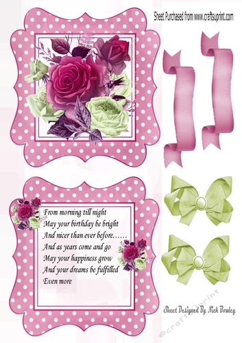 pretty pink and green flowers with insert in polkadot frame 5x5
