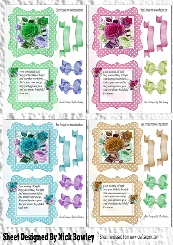  4 pretty coloured roses with inserts in polkadot frames 5x5 card fronts mini kit