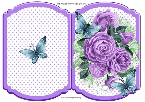 pretty posy of lilac roses on lace with butterflies star bracket card