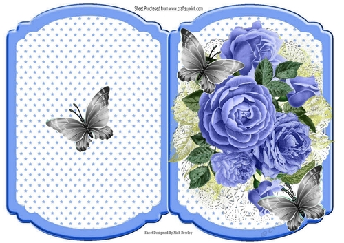 pretty posy of roses on lace with silver butterflies star bracket card