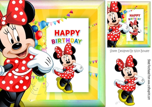 Cute Minnie Mouse in Rainbow frame with balloons 8x8