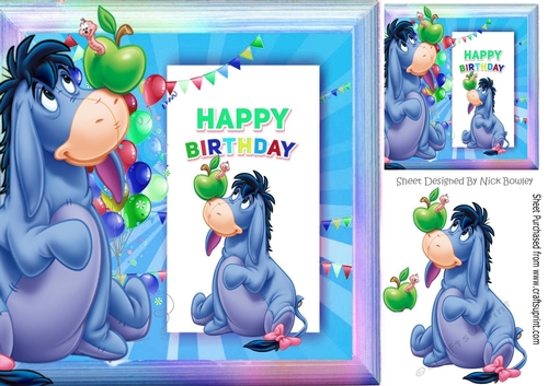 Cute Eeyore in Rainbow frame with balloons 8x8