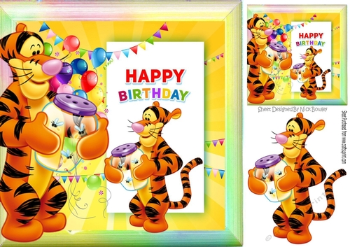 Cute tiger in Rainbow frame with balloons 8x8