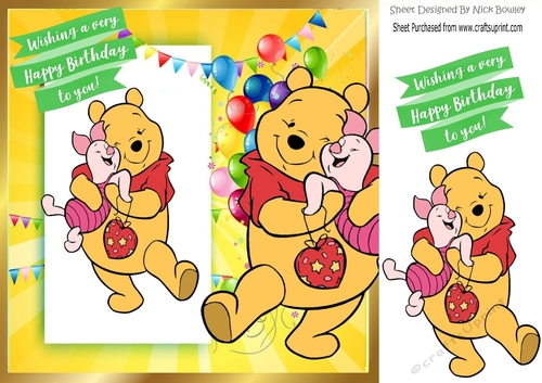 Cute pooh bear with piglet with balloons 8x8