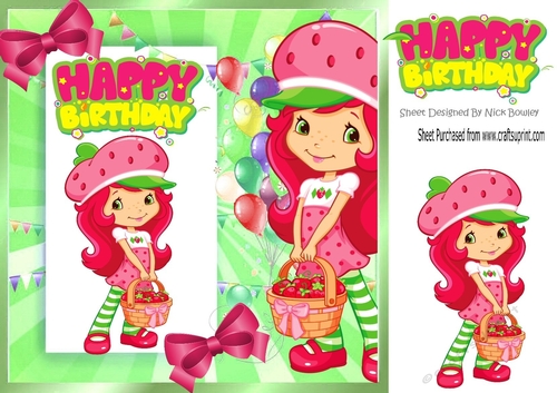 pretty strawberry girl with pink bows & balloons 8x8