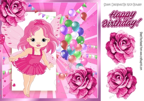 pretty faerie in pink with roses and balloons 8x8