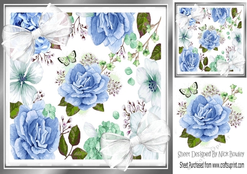 blue roses & white bows 8x8