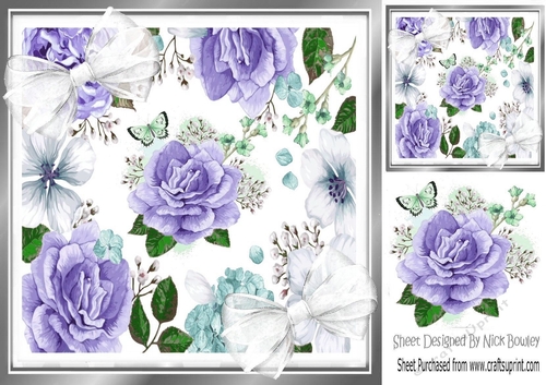 purple roses & white bows 8x8