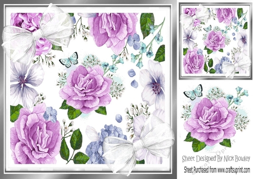lilac roses & white bows 8x8