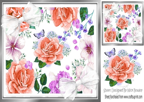 peach roses & white bows 8x8