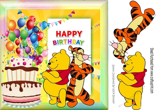 pooh & tigger not very happy  whos yummy birthday cake it is 8x8