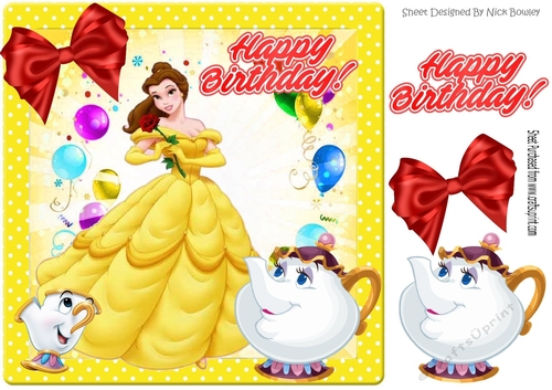 Pretty Belle and mrs potts  in birthday 8x8 frame